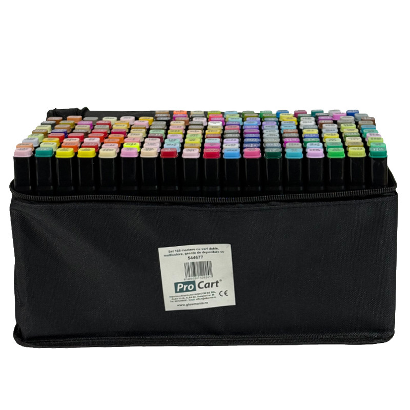 Markere multicolore cu varf dublu, geanta de depozitare cu bretea pe umar, set 168 bucati - imagine 10